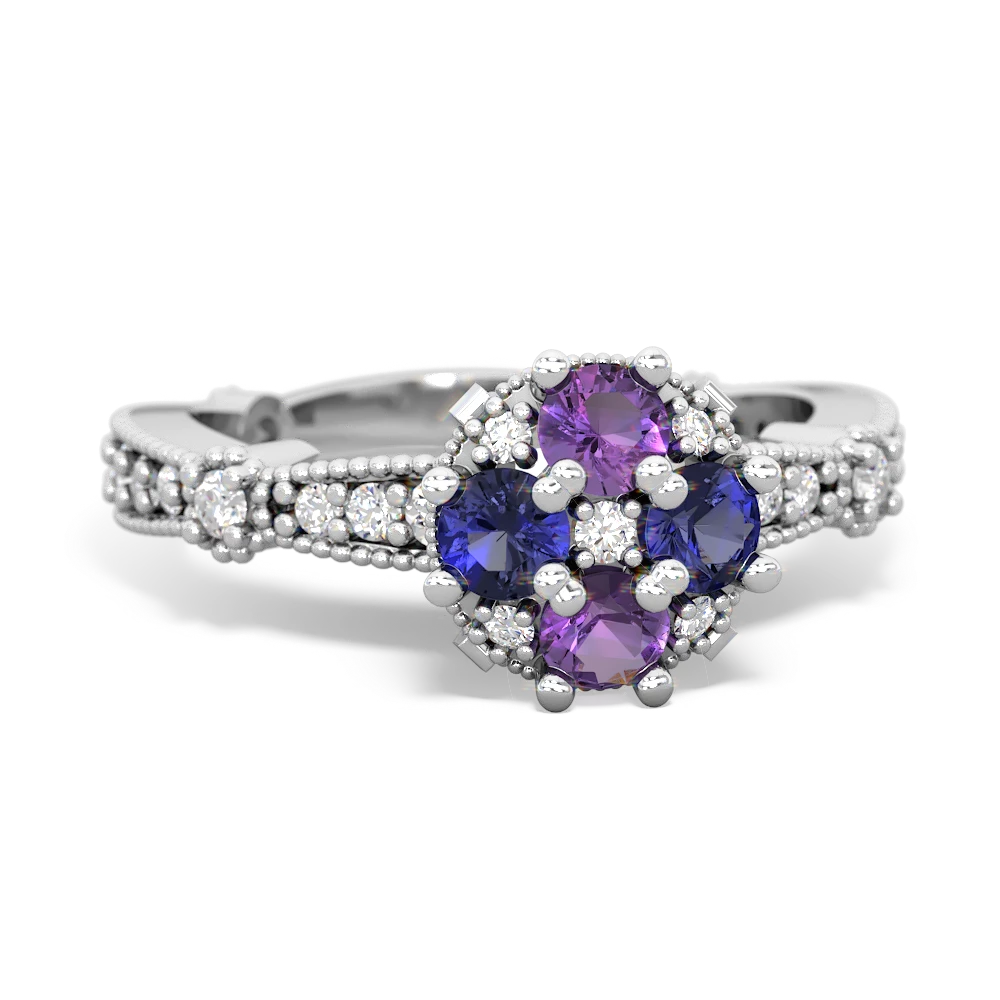 Amethyst Sparkling Tiara Cluster 14K White Gold ring R26293RD