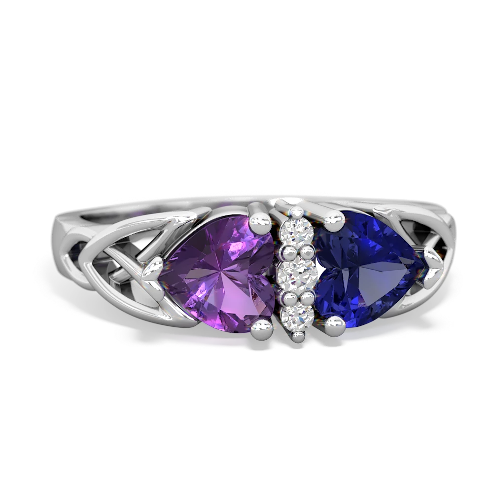 Amethyst Celtic Knot Double Heart 14K White Gold ring R5040