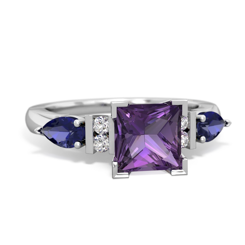 Amethyst 6Mm Princess Eternal Embrace Engagement 14K White Gold ring C2002