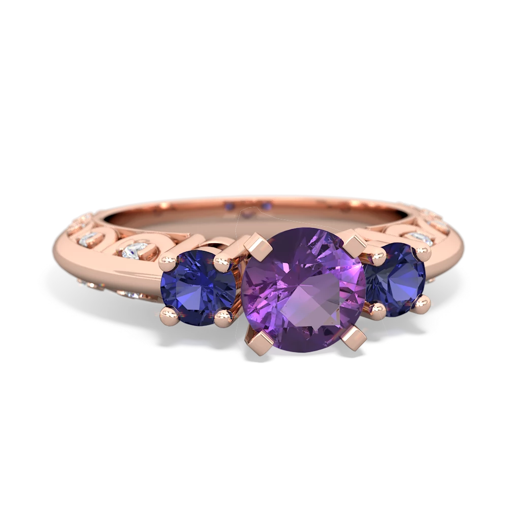 Amethyst Art Deco Eternal Embrace Engagement 14K Rose Gold ring C2003