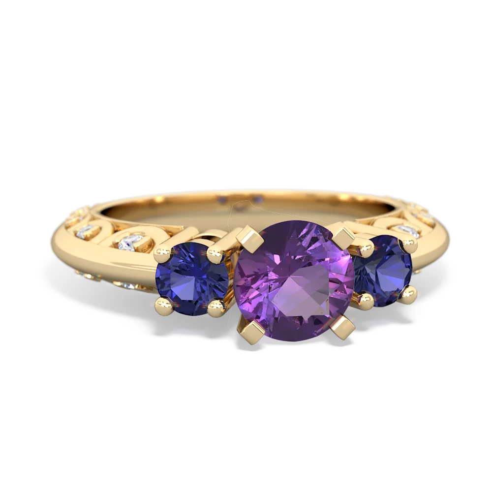 Amethyst Art Deco Eternal Embrace Engagement 14K Yellow Gold ring C2003