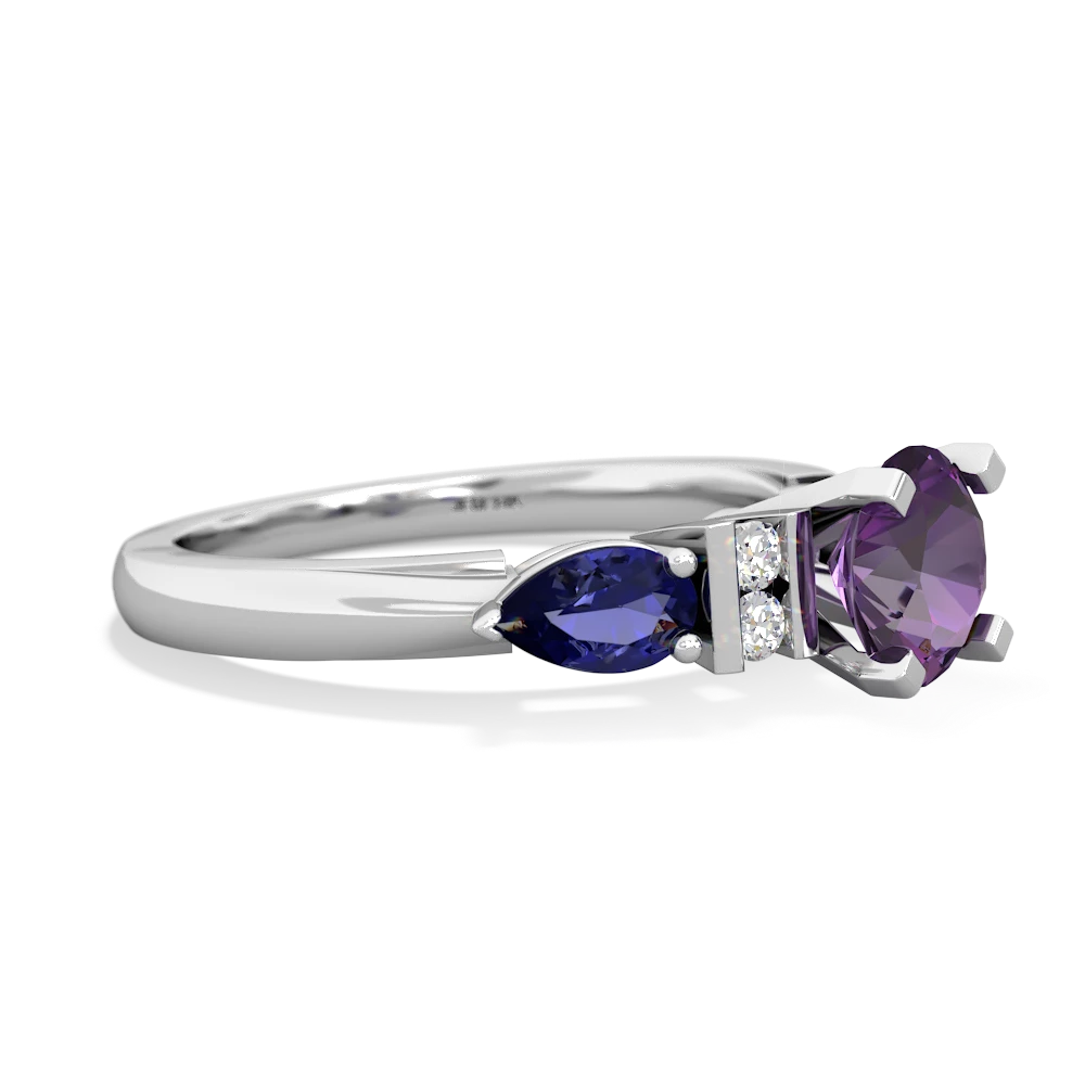 Amethyst 6Mm Round Eternal Embrace Engagement 14K White Gold ring R2005