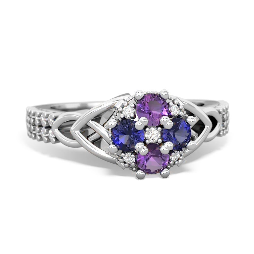 Amethyst Celtic Knot Cluster Engagement 14K White Gold ring R26443RD