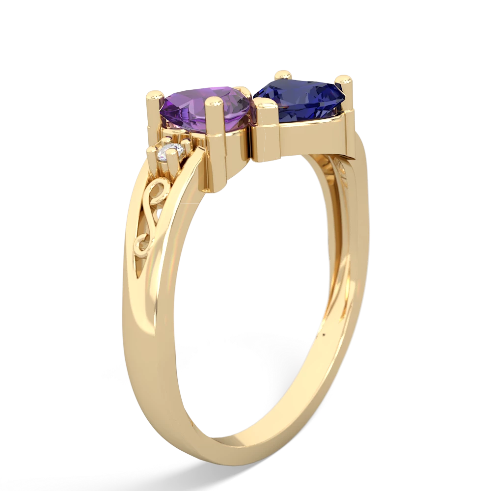 Amethyst Snuggling Hearts 14K Yellow Gold ring R2178