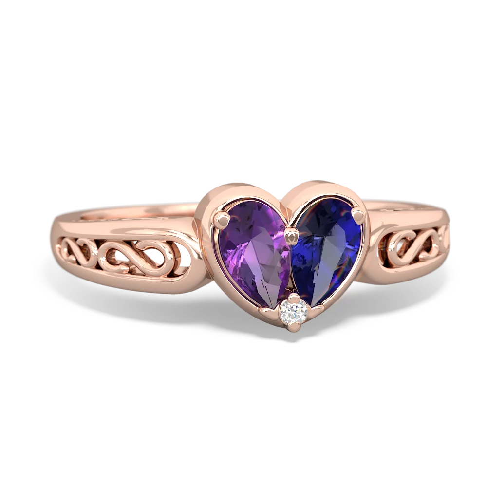 Amethyst Filligree 'One Heart' 14K Rose Gold ring R5070