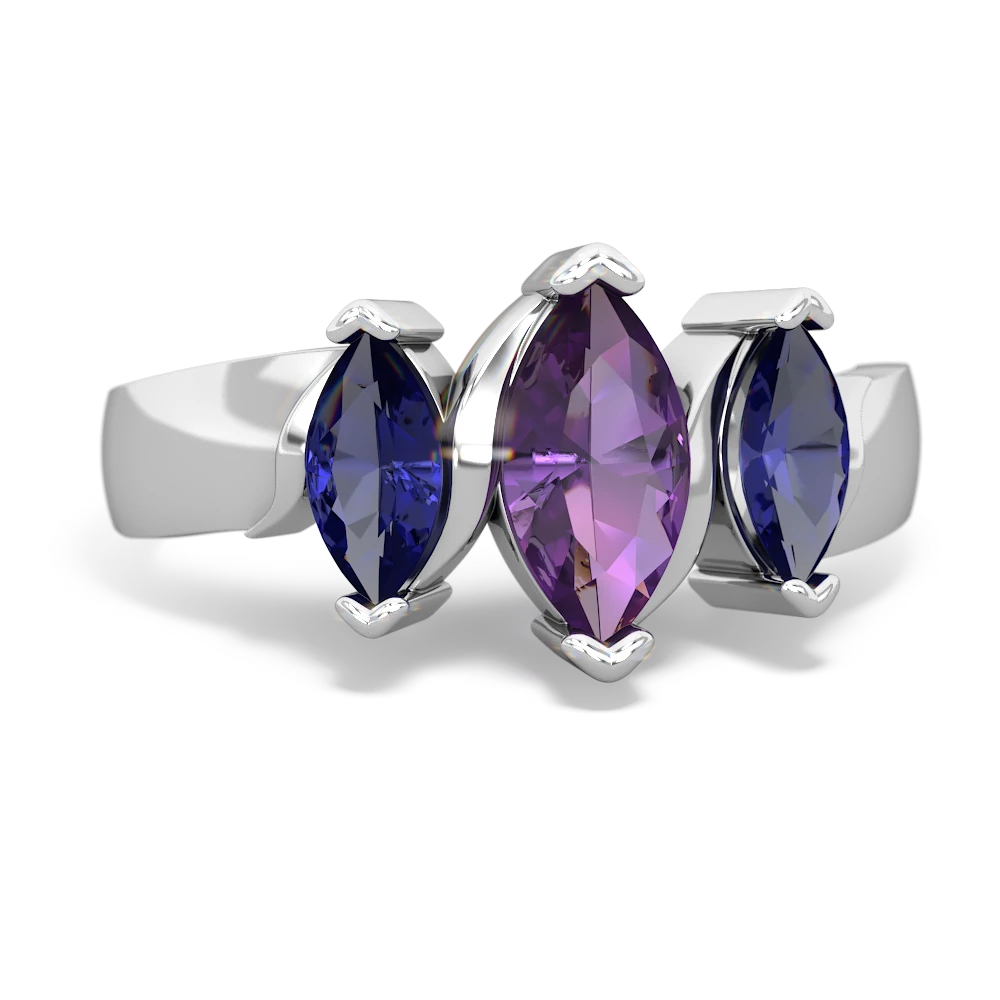 Amethyst Three Peeks 14K White Gold ring R2433