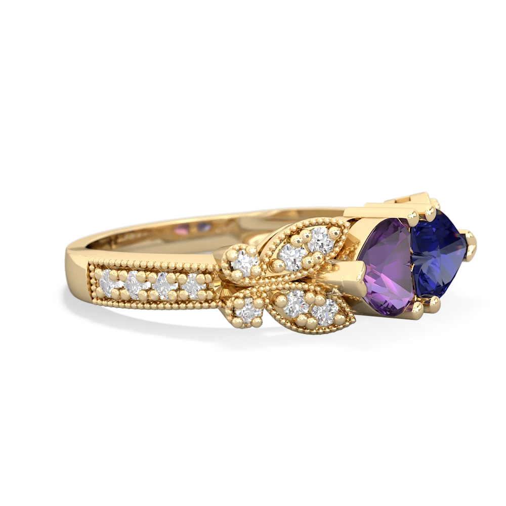 Amethyst Diamond Butterflies 14K Yellow Gold ring R5601