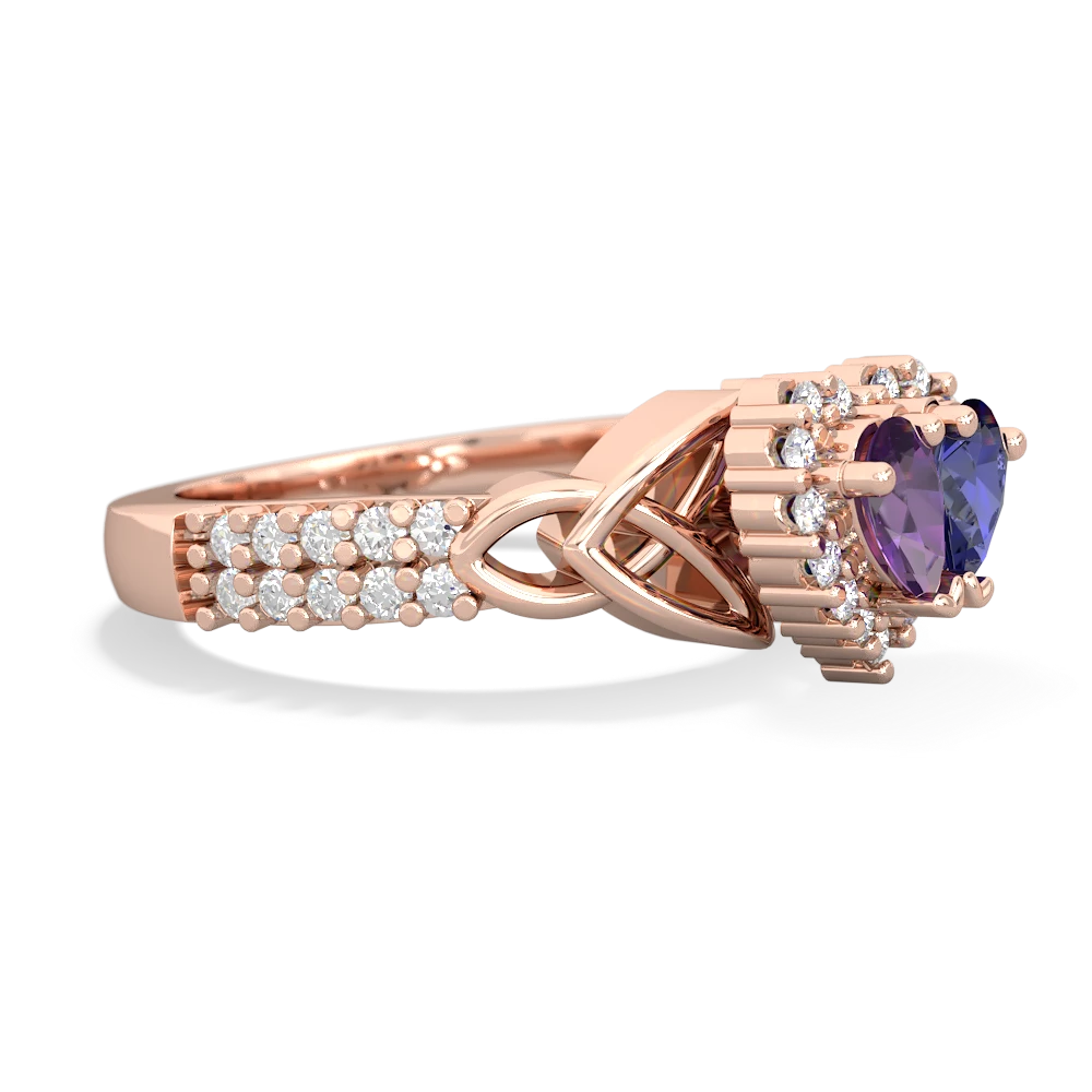 Amethyst Celtic Knot Two Hearts As One 14K Rose Gold ring R2644HRT