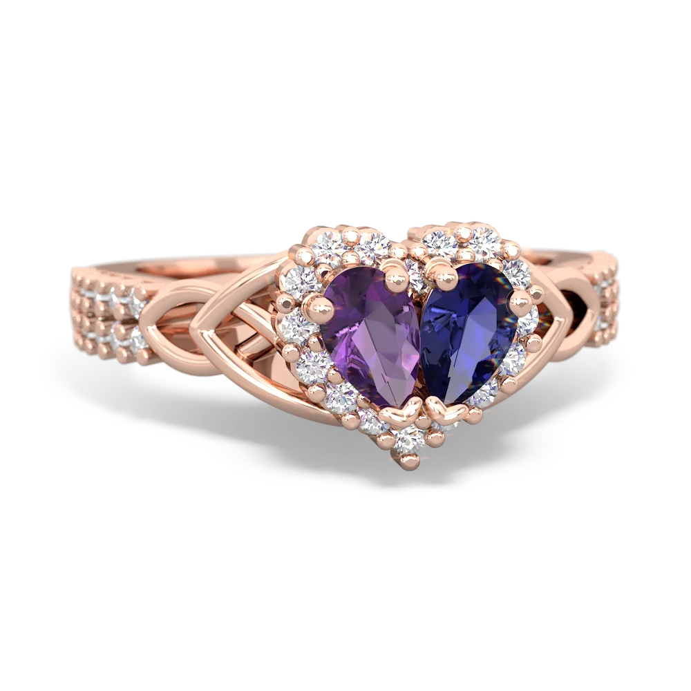 Amethyst Celtic Knot Two Hearts As One 14K Rose Gold ring R2644HRT