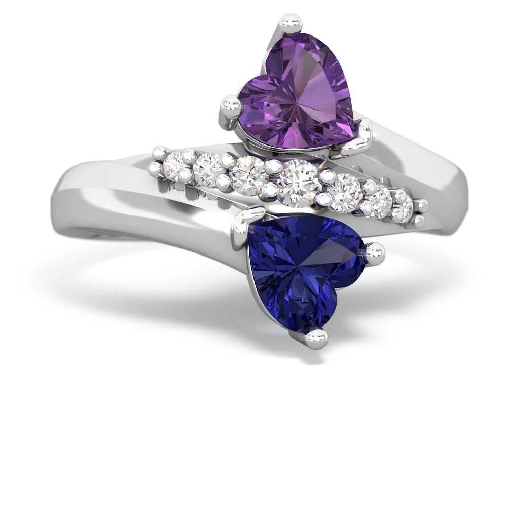 Amethyst Heart To Heart 14K White Gold ring R2064