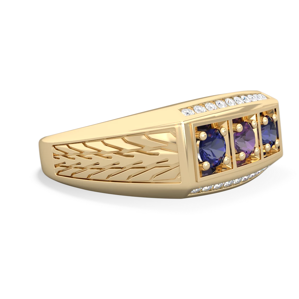 Amethyst Three Stone Tire Tread Men's 14K Yellow Gold ring R0520