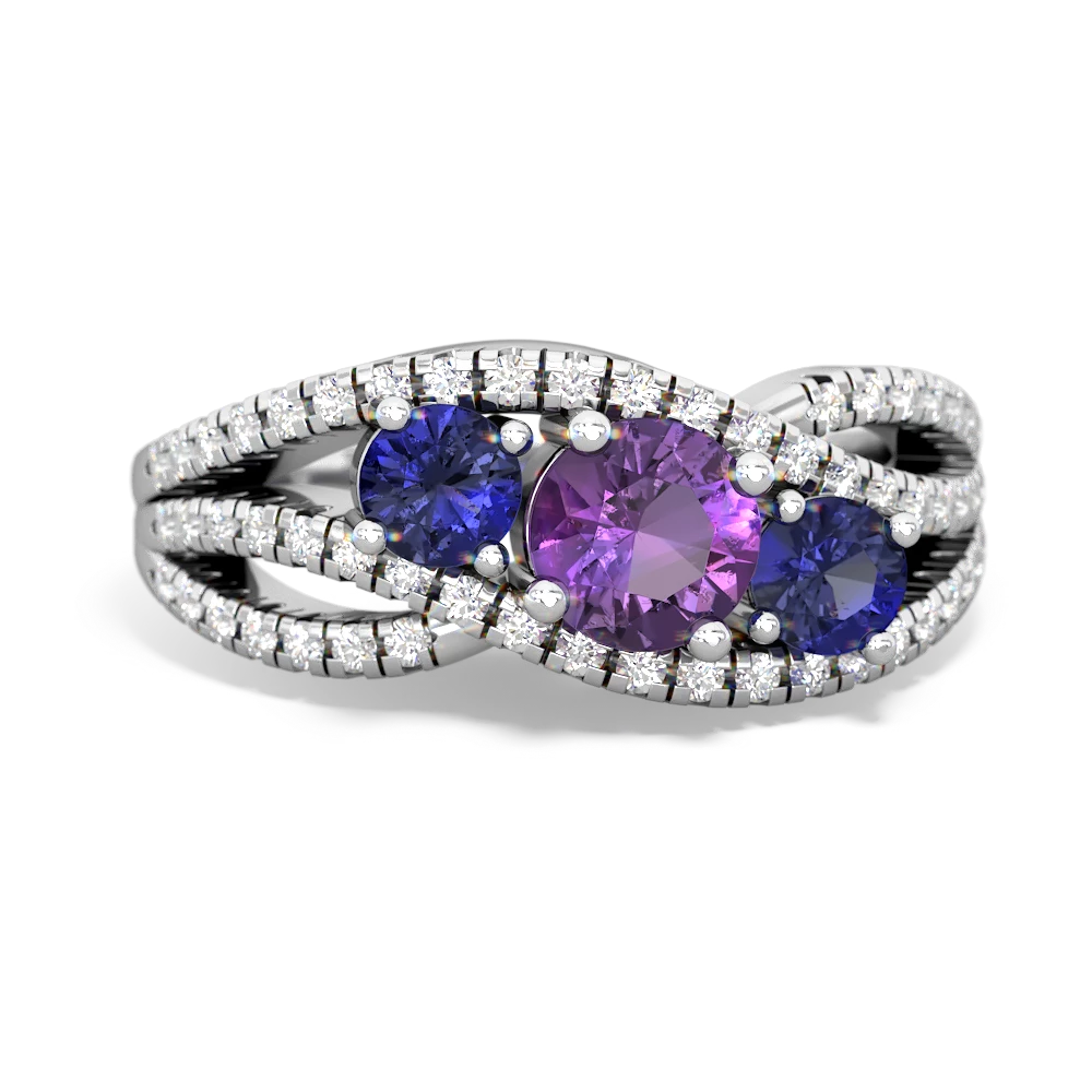 Amethyst Three Stone Aurora 14K White Gold ring R3080