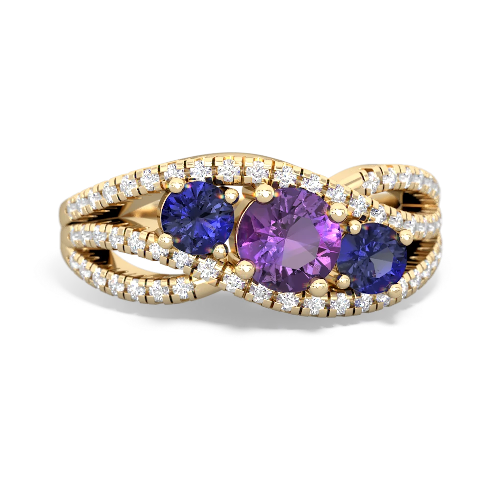 Amethyst Three Stone Aurora 14K Yellow Gold ring R3080