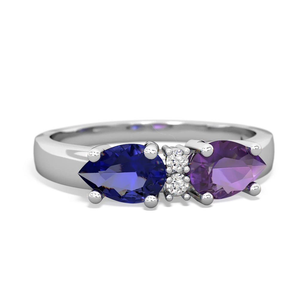 Amethyst Pear Bowtie 14K White Gold ring R0865