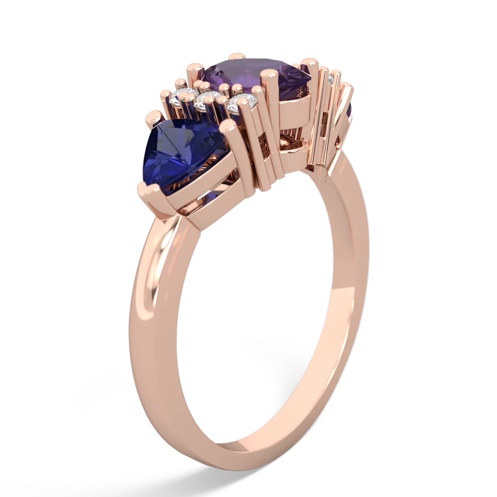 Amethyst Antique Style Three Stone 14K Rose Gold ring R2186