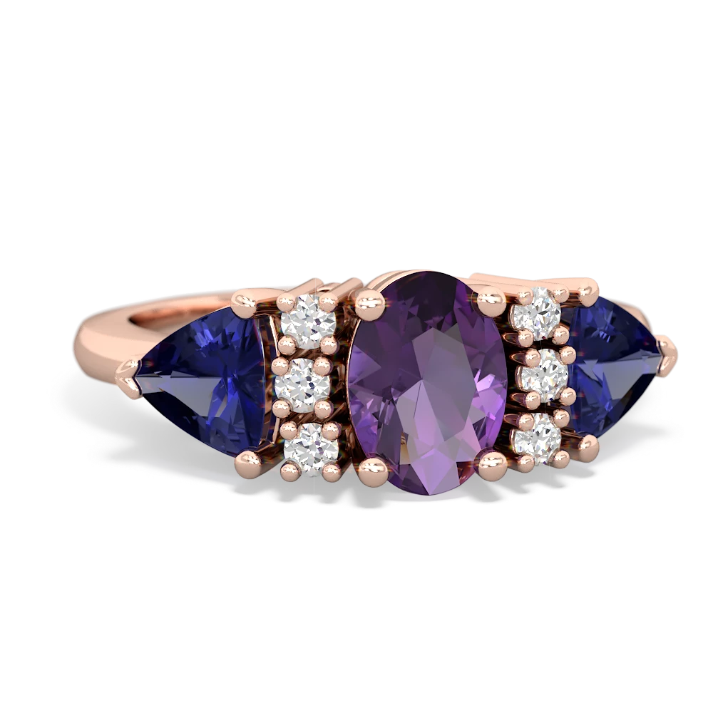 Amethyst Antique Style Three Stone 14K Rose Gold ring R2186