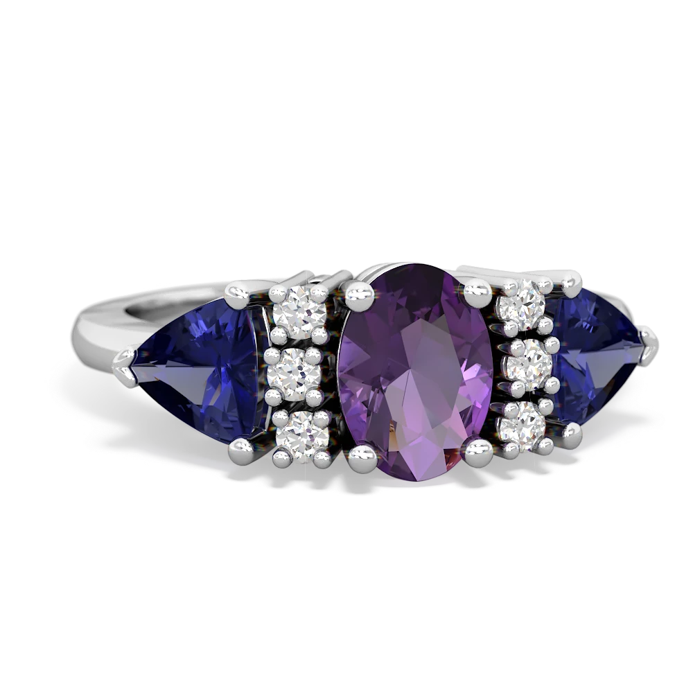 Amethyst Antique Style Three Stone 14K White Gold ring R2186