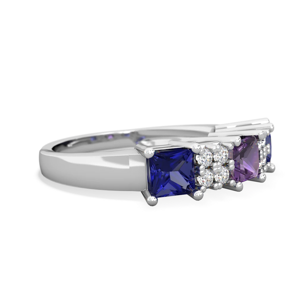 Amethyst Three Stone Diamond Cluster 14K White Gold ring R2592