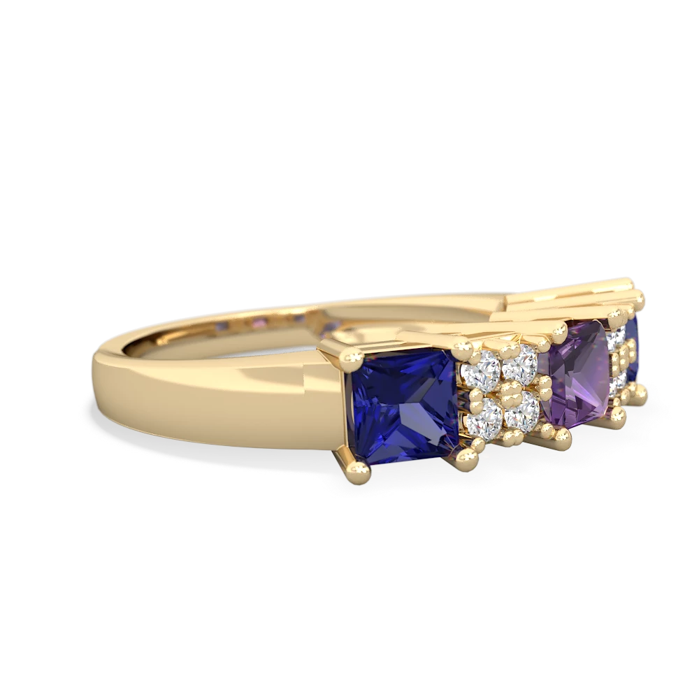 Amethyst Three Stone Diamond Cluster 14K Yellow Gold ring R2592