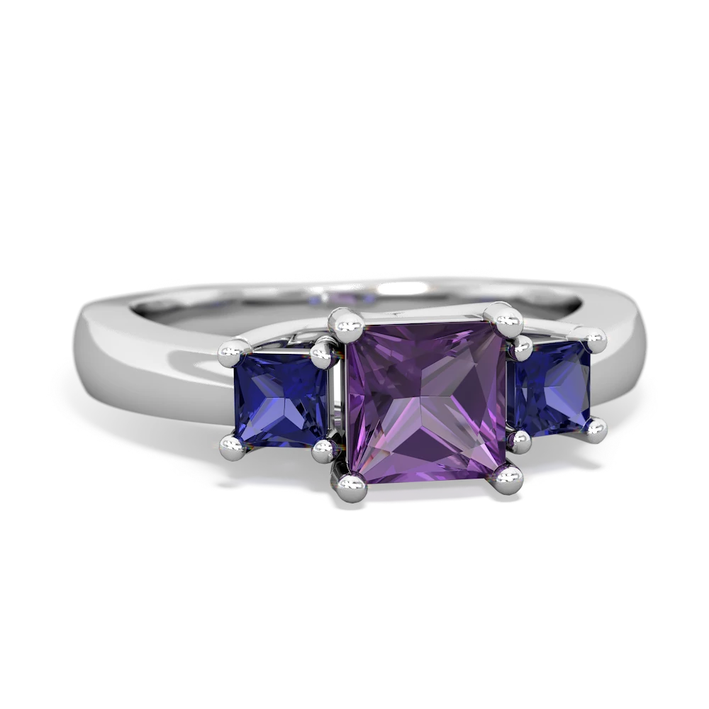 Amethyst Three Stone Trellis 14K White Gold ring R4015