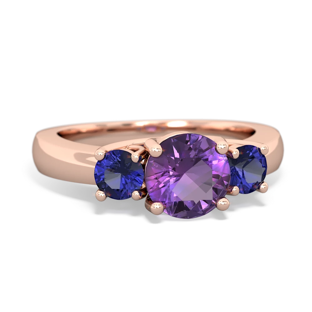 Amethyst Three Stone Round Trellis 14K Rose Gold ring R4018
