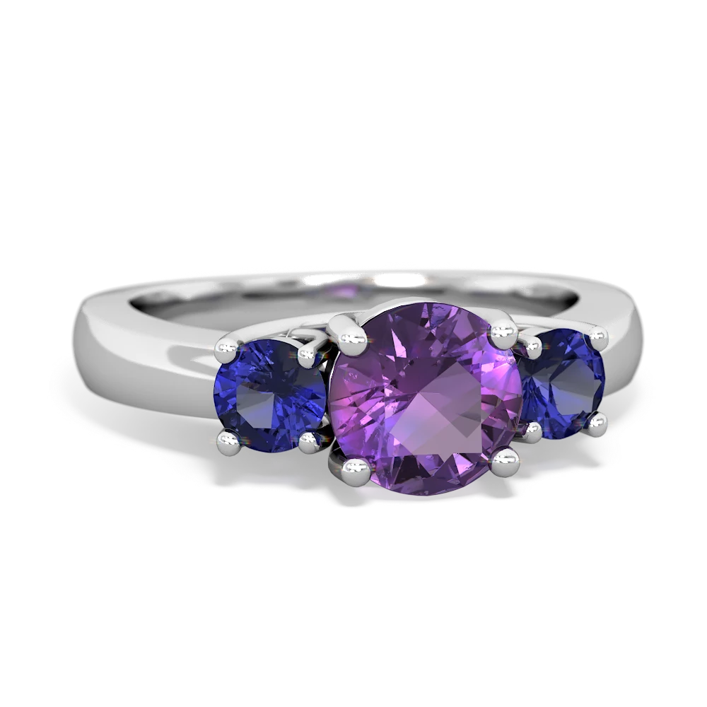 Amethyst Three Stone Round Trellis 14K White Gold ring R4018