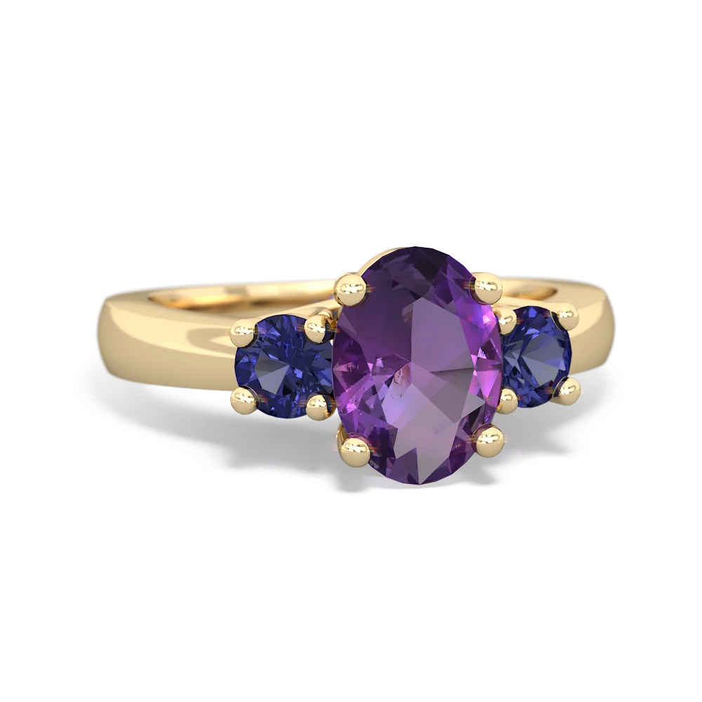 Amethyst Three Stone Oval Trellis 14K Yellow Gold ring R4024