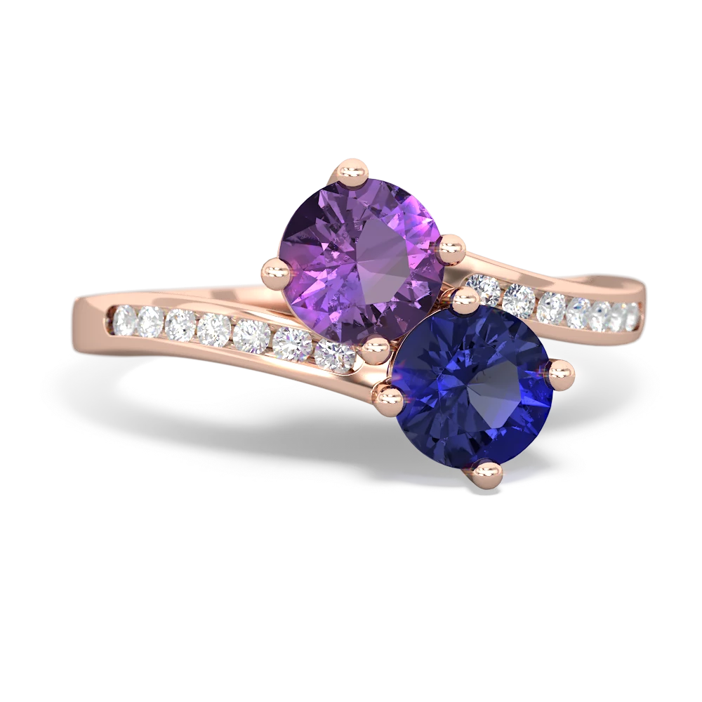 Amethyst Channel Set Two Stone 14K Rose Gold ring R5303