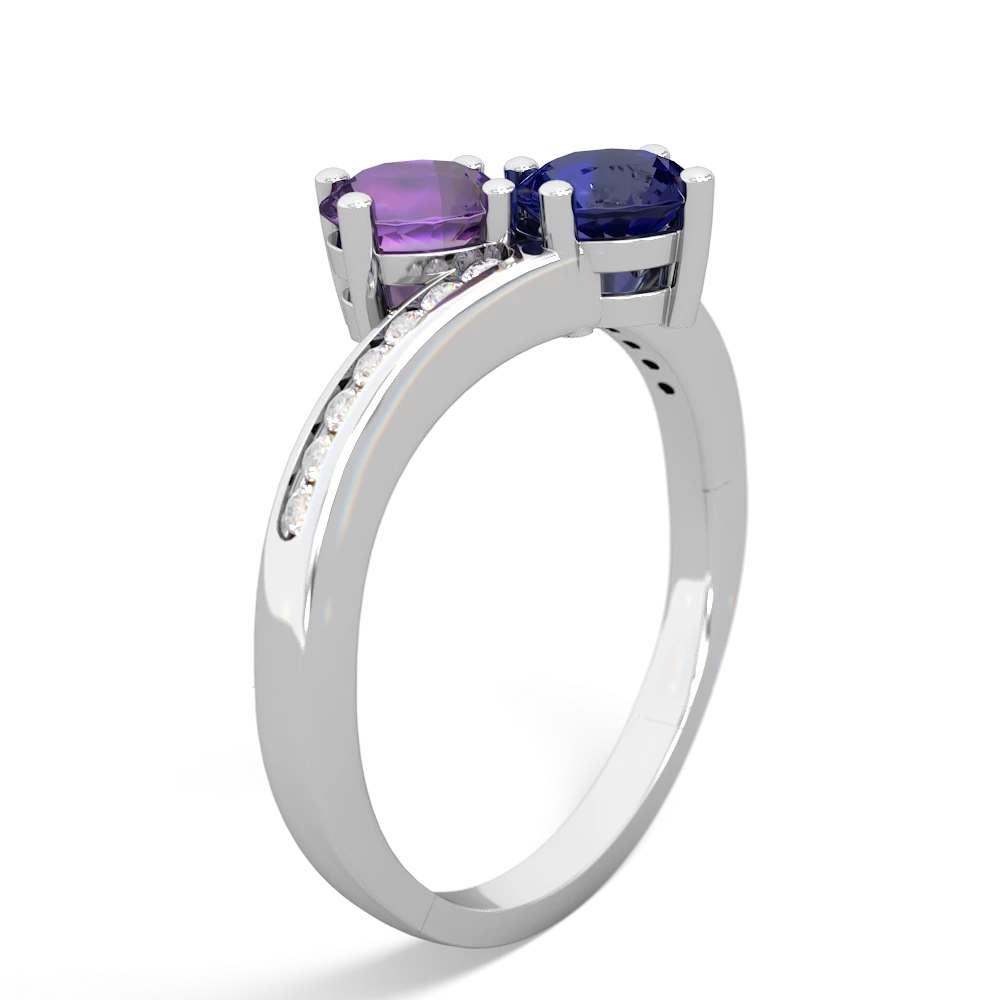 Amethyst Channel Set Two Stone 14K White Gold ring R5303