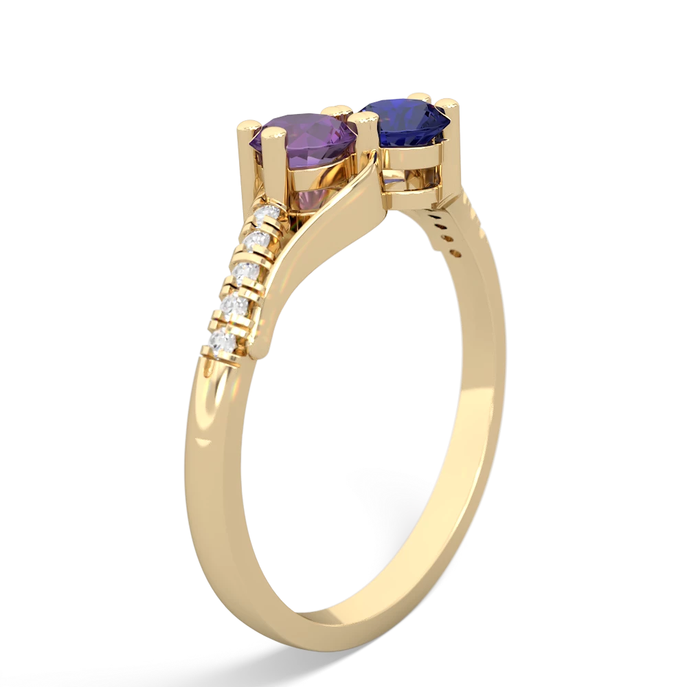 Amethyst Infinity Pave Two Stone 14K Yellow Gold ring R5285