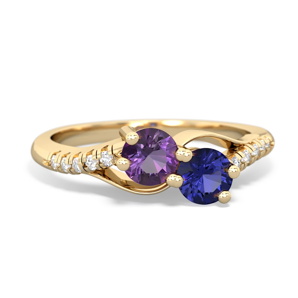 Amethyst Infinity Pave Two Stone 14K Yellow Gold ring R5285