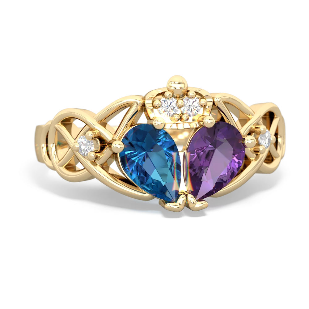 Amethyst 'One Heart' Celtic Knot Claddagh 14K Yellow Gold ring R5322