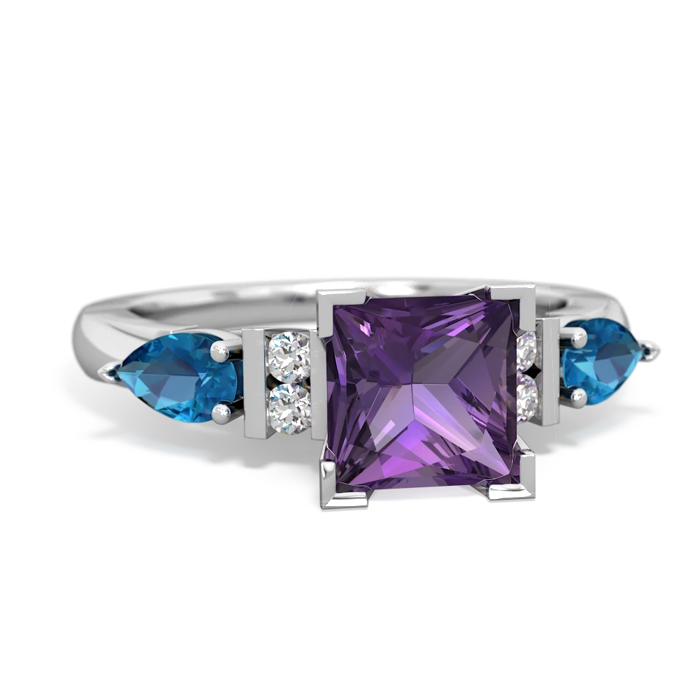 Amethyst 6Mm Princess Eternal Embrace Engagement 14K White Gold ring C2002