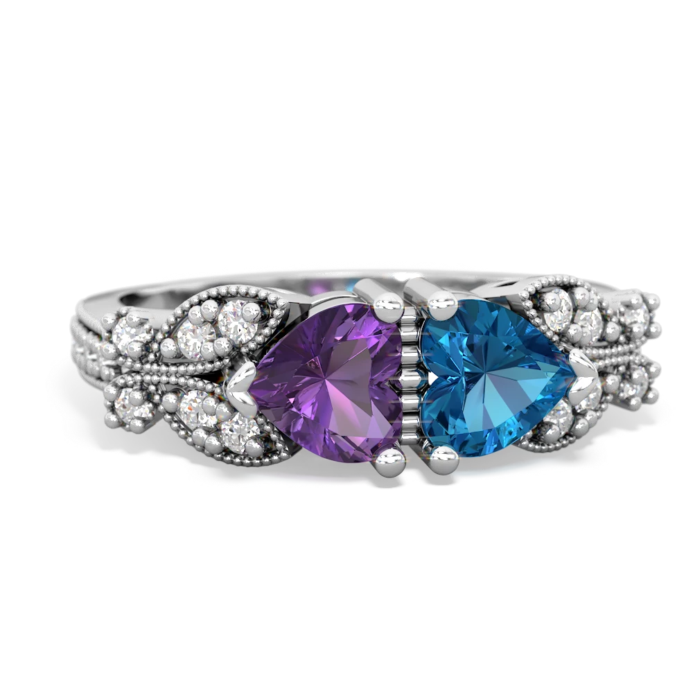 Amethyst Diamond Butterflies 14K White Gold ring R5601