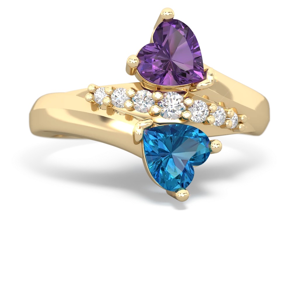 Amethyst Heart To Heart 14K Yellow Gold ring R2064