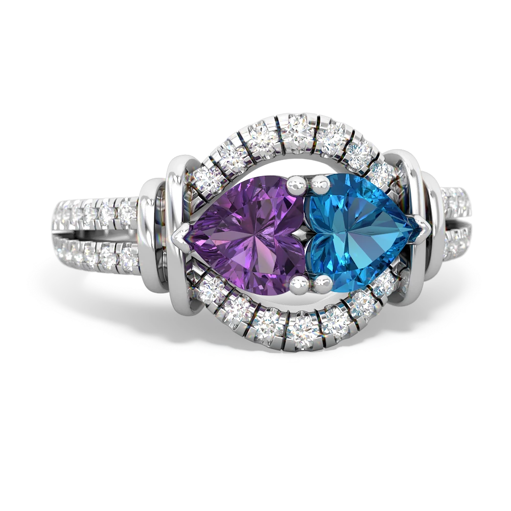 Amethyst Art-Deco Keepsake 14K White Gold ring R5630