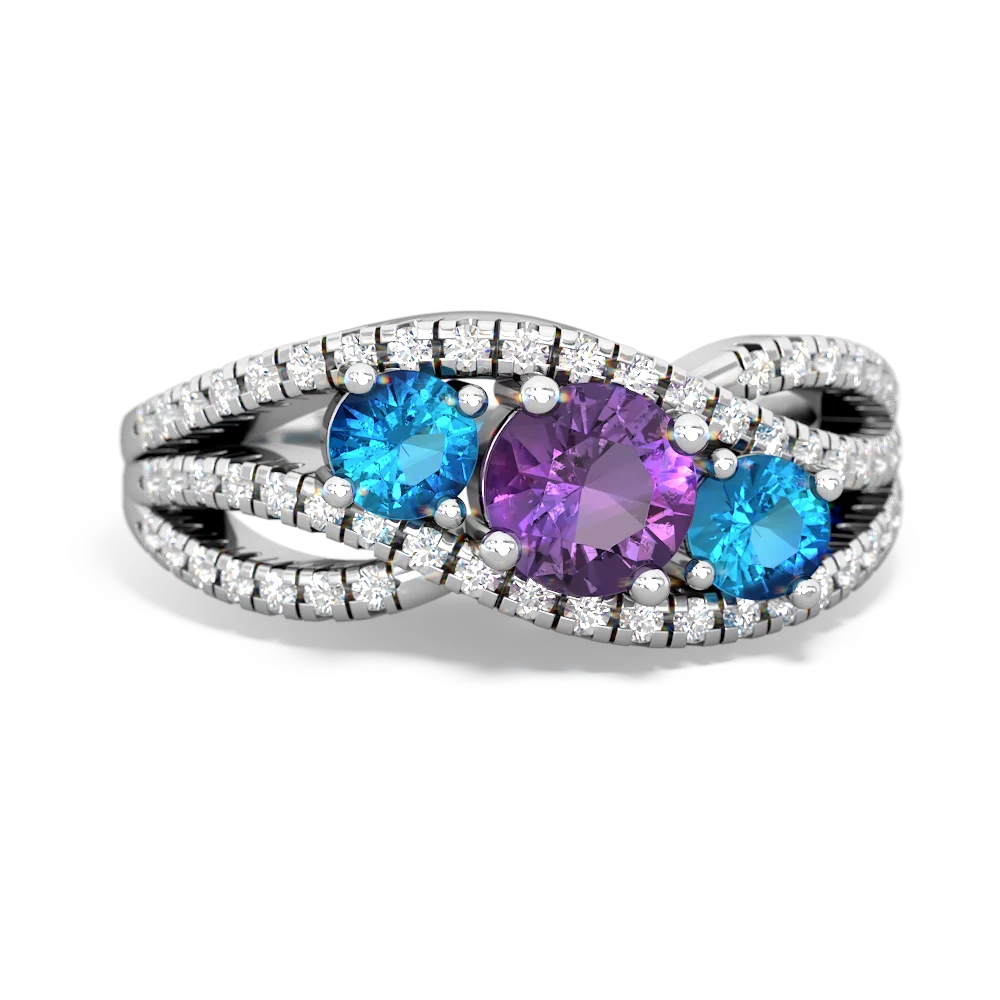 Amethyst Three Stone Aurora 14K White Gold ring R3080