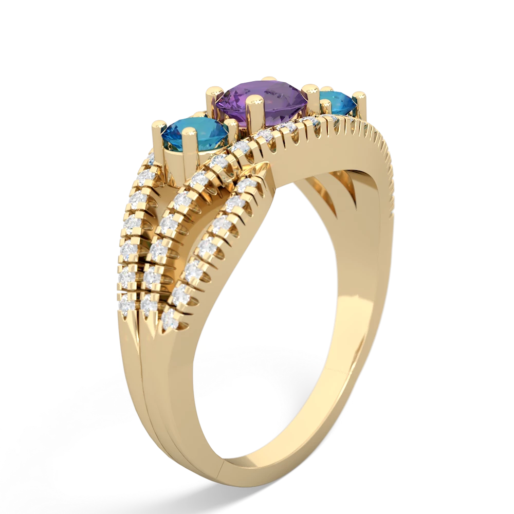 Amethyst Three Stone Aurora 14K Yellow Gold ring R3080