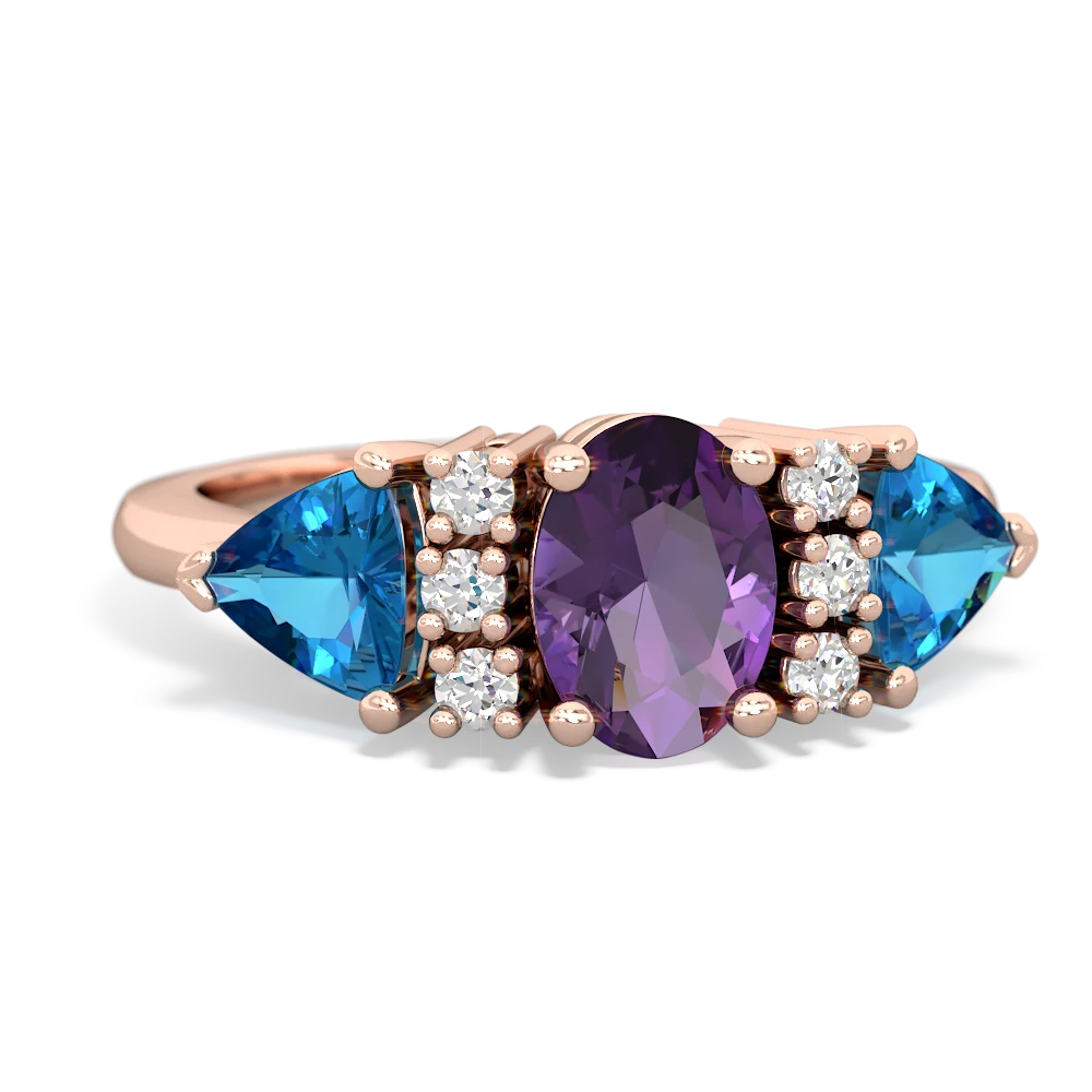 Amethyst Antique Style Three Stone 14K Rose Gold ring R2186