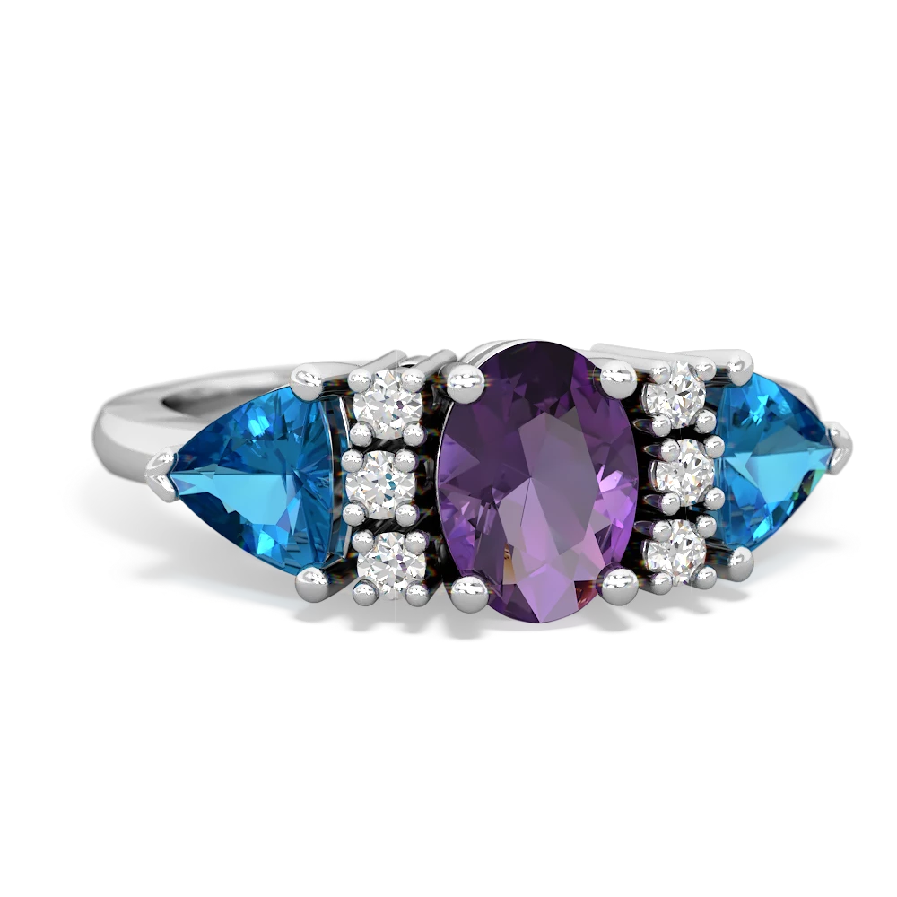 Amethyst Antique Style Three Stone 14K White Gold ring R2186