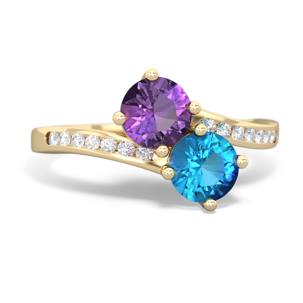 Amethyst Channel Set Two Stone 14K Yellow Gold ring R5303