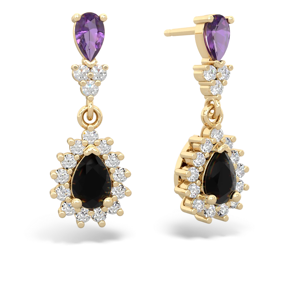 Amethyst Halo Pear Dangle 14K Yellow Gold earrings E1882