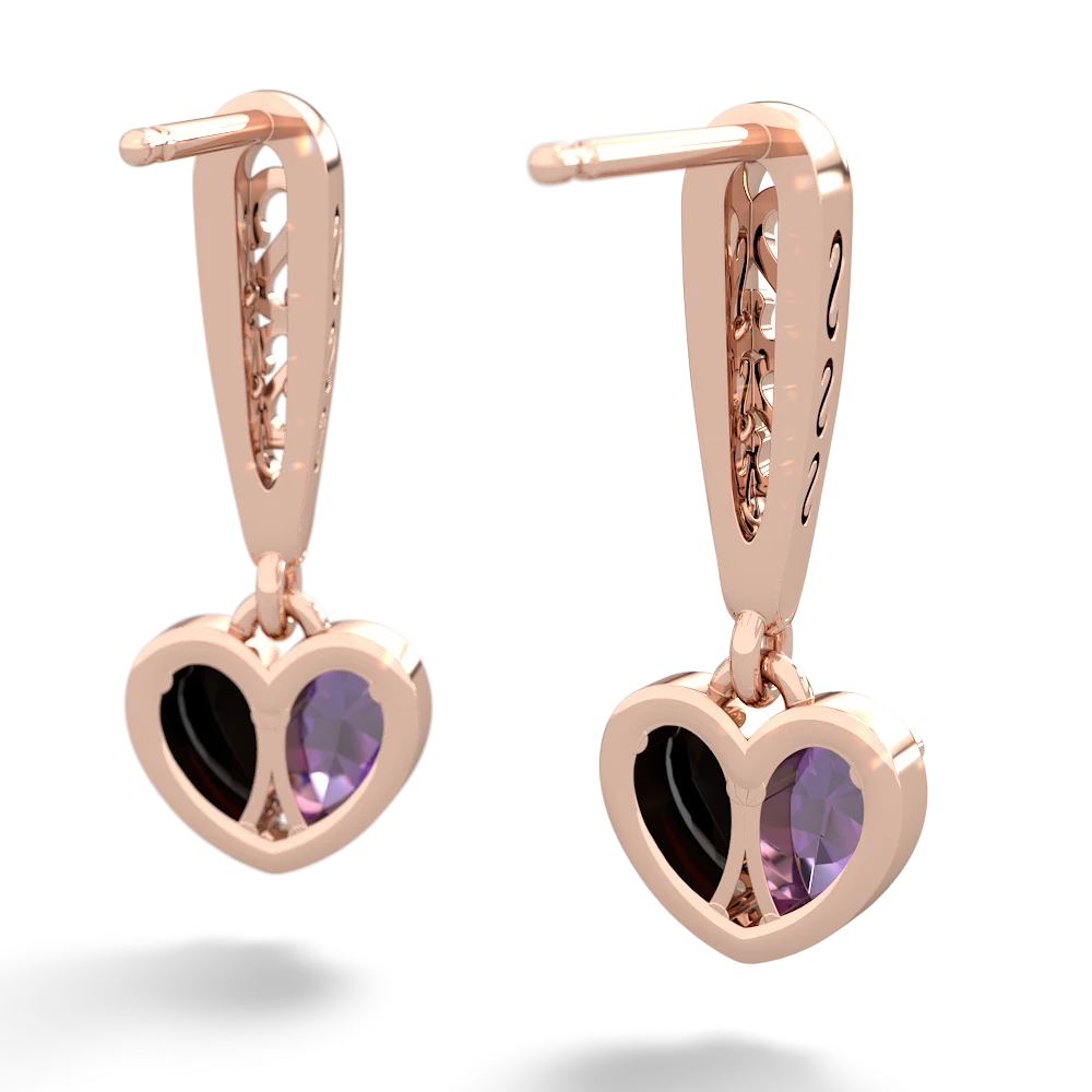 Amethyst Filligree Heart 14K Rose Gold earrings E5070