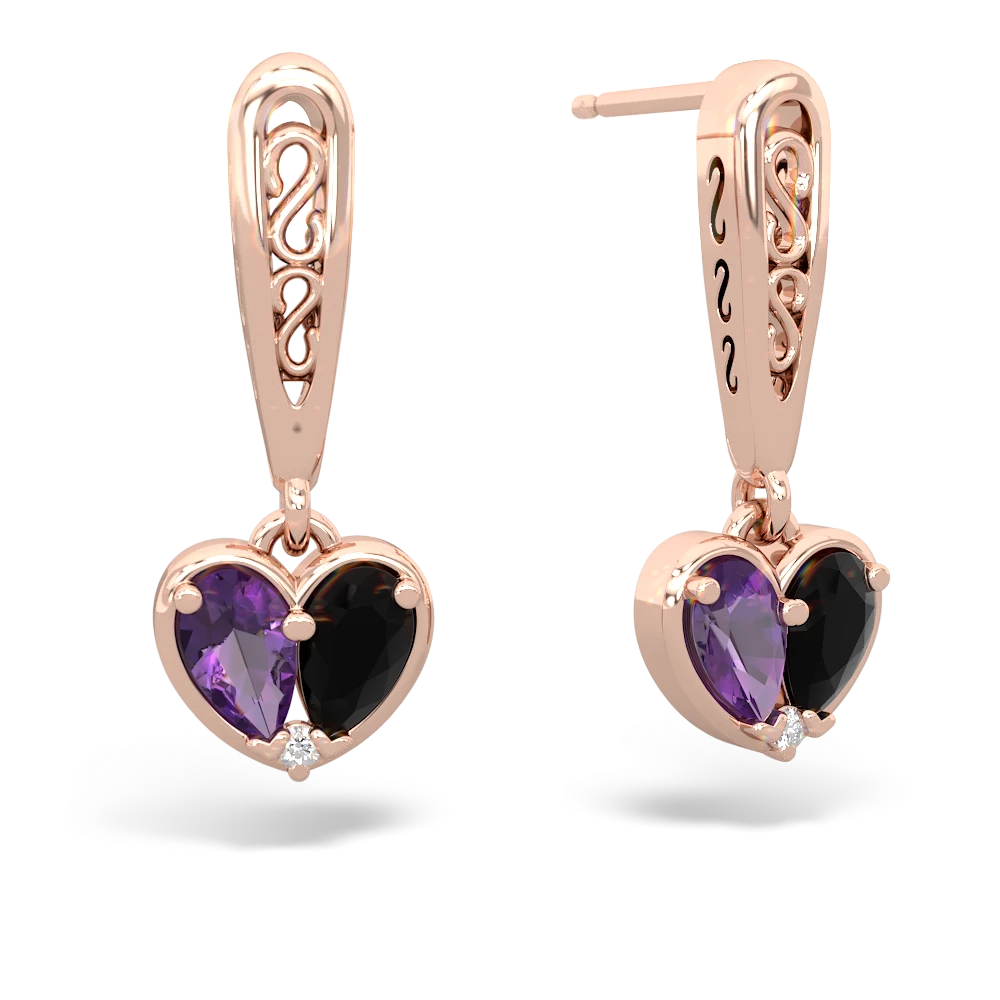 Amethyst Filligree Heart 14K Rose Gold earrings E5070