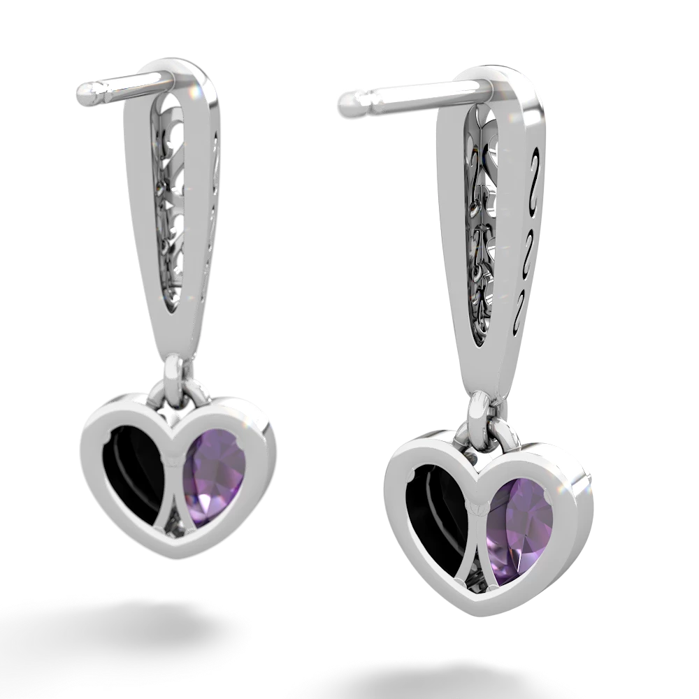 Amethyst Filligree Heart 14K White Gold earrings E5070