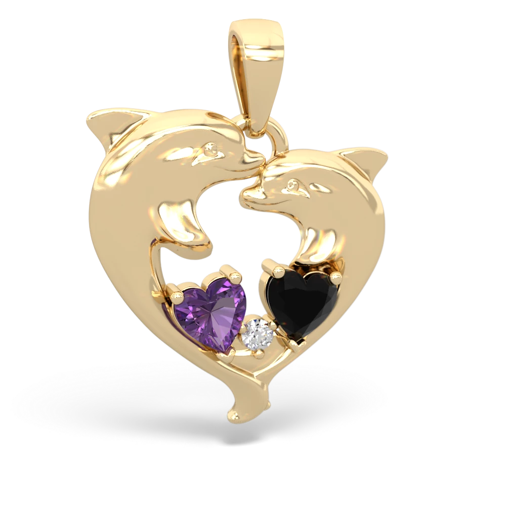 Amethyst Dolphin Heart 14K Yellow Gold pendant P5820