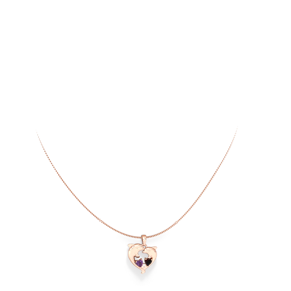 Amethyst Dolphin Heart 14K Rose Gold pendant P5820