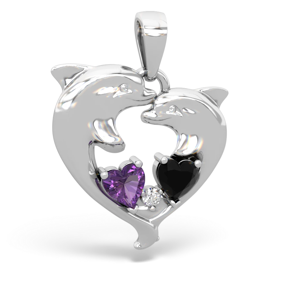 Amethyst Dolphin Heart 14K White Gold pendant P5820