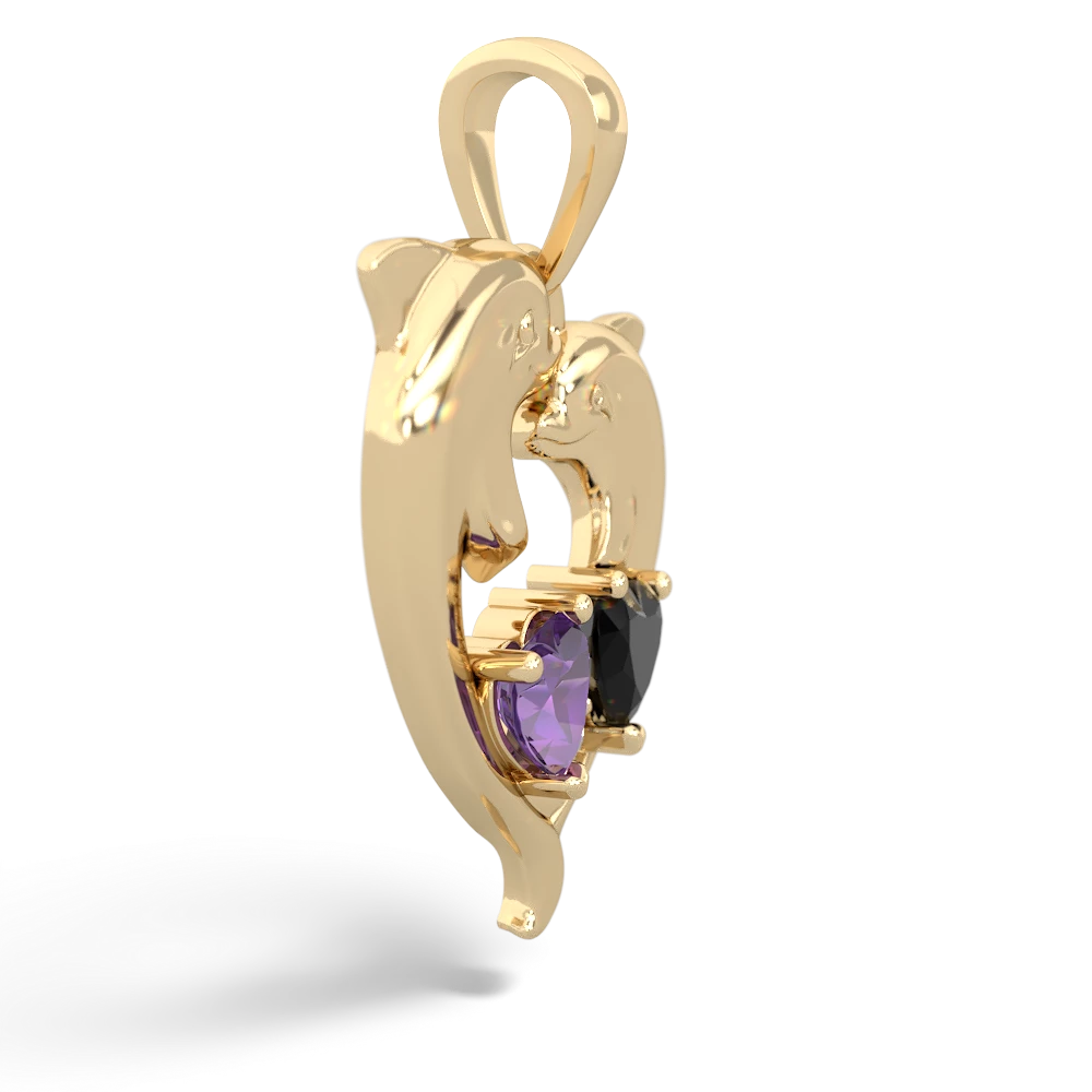 Amethyst Dolphin Heart 14K Yellow Gold pendant P5820