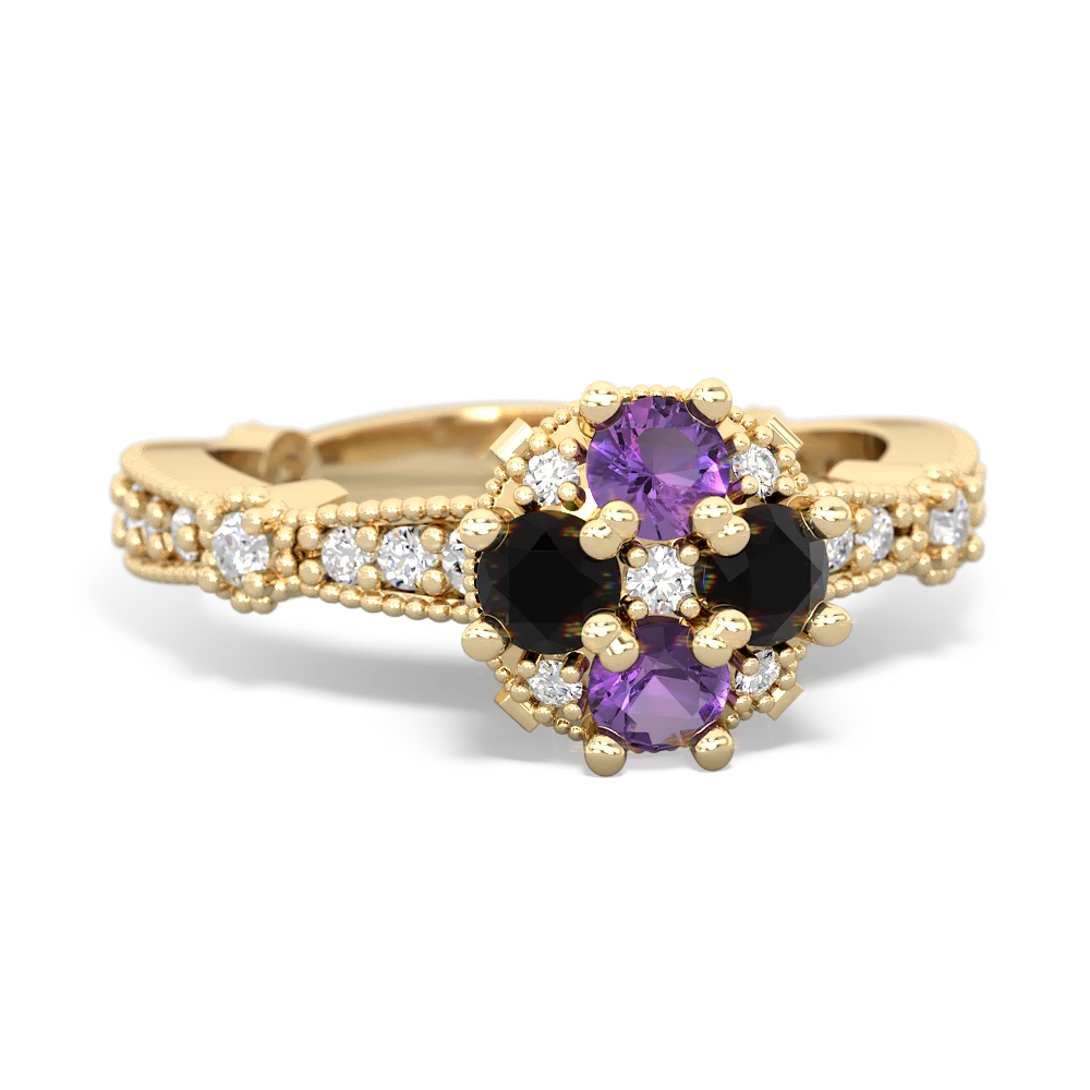 Amethyst Sparkling Tiara Cluster 14K Yellow Gold ring R26293RD